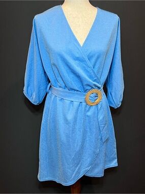 Quiz Medium Blue Mini Wrap Dress with Belt